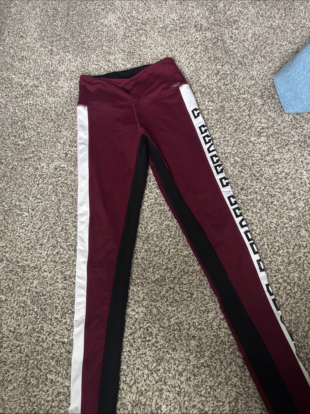 PINK Victoria's Secret Girls' Maroon Leggings with Black & White Side Panels